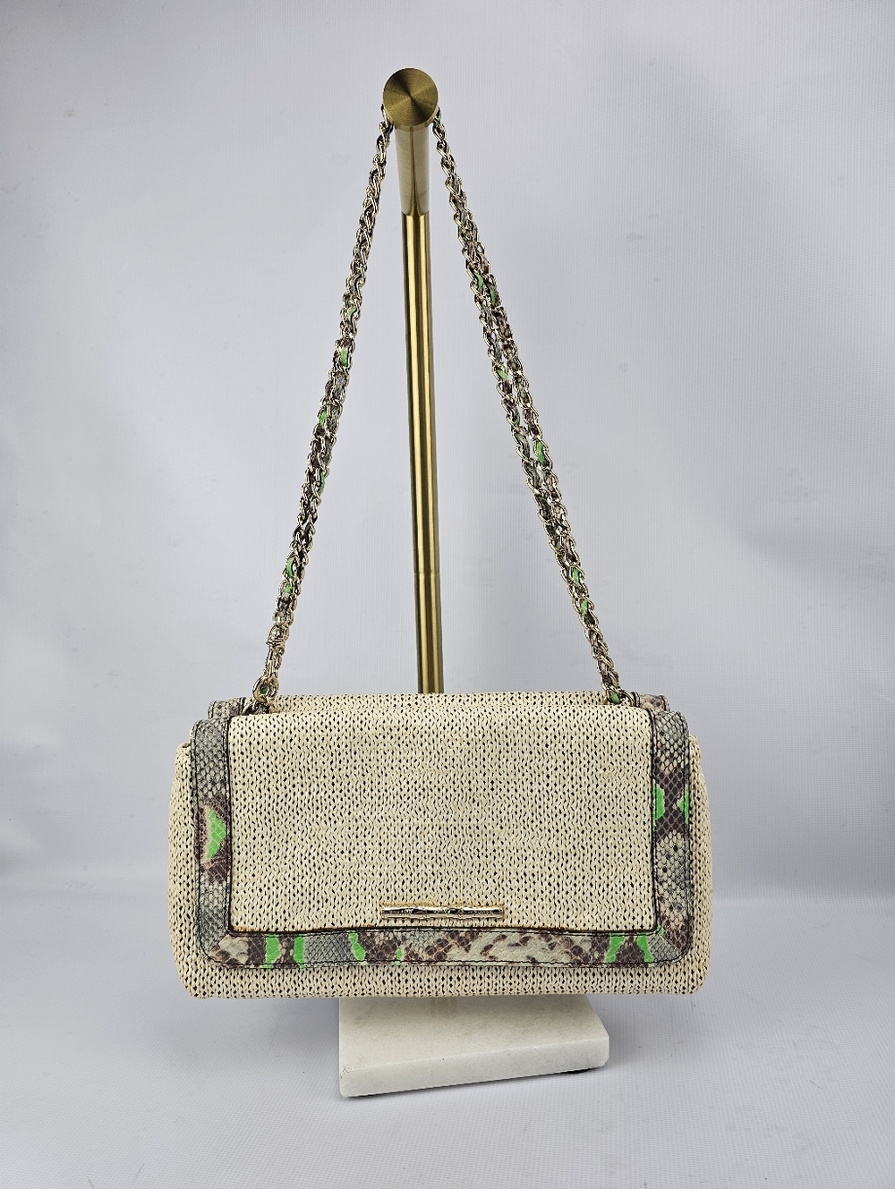 Elaine Turner Woven Raffia Snake Embossed/Chain Strap Clutch Evening Bag